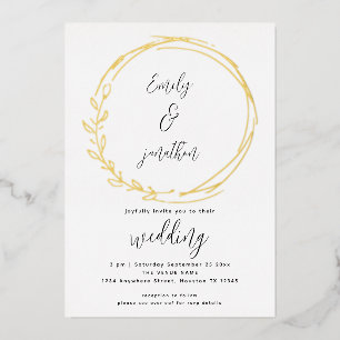 Künstlerisch Laurel Leaf Frame Script Wedding Real Folieneinladung