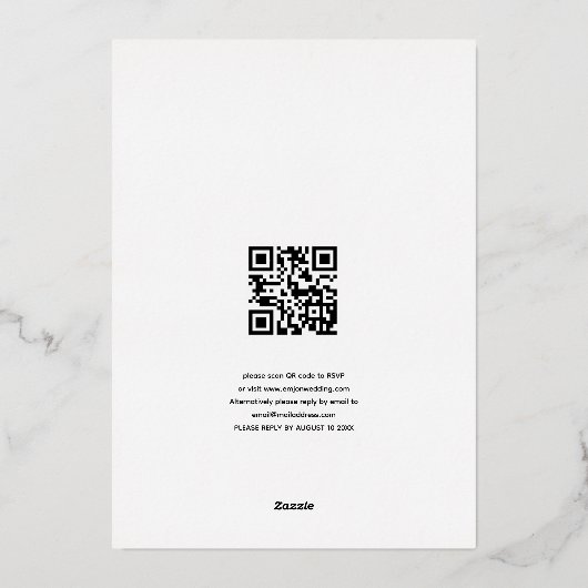 Künstlerisch Laurel Leaf Frame Script Wedding Real Folieneinladung (Rückseite)