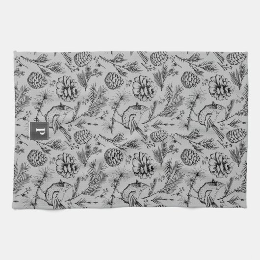 Künstlerisch Light Gray Kardinal Bird Pine Winter  Geschirrtuch (Horizontal)