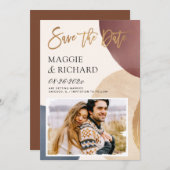 Künstlerisch modern Abstrakte Form Gold Brush Foto Save The Date (Vorne/Hinten)
