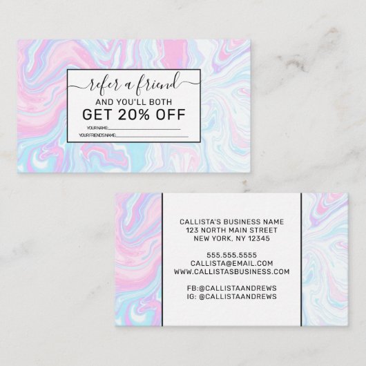 Künstlerisch Modernes rosa blaues Marmor Muster wi Empfehlungskarte (Vorne/Hinten)