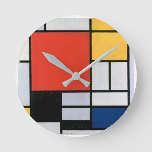 künstlerisch, mondrisch, minimalistisch runde wanduhr (Vorderseite)