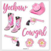 Künstlerisch Niedlich Girl Pink Aquamarin Cowgirl Aufkleber (Blatt)