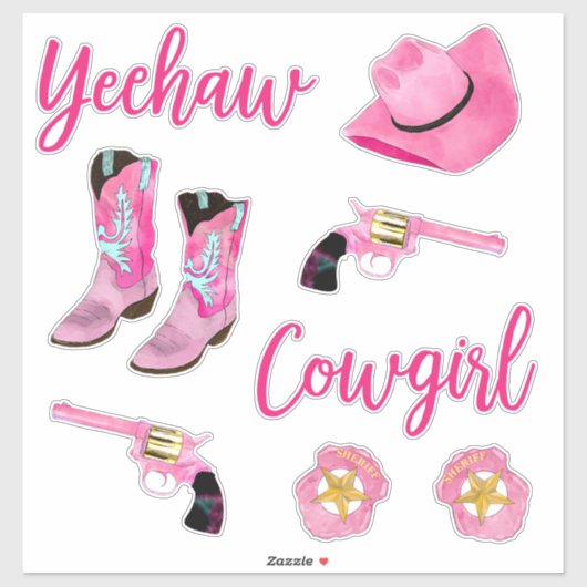 Künstlerisch Niedlich Girl Pink Aquamarin Cowgirl  Aufkleber (Blatt)