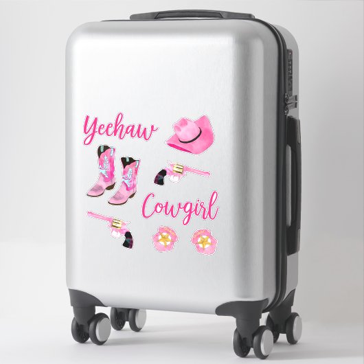 Künstlerisch Niedlich Girl Pink Aquamarin Cowgirl Aufkleber (Koffer)