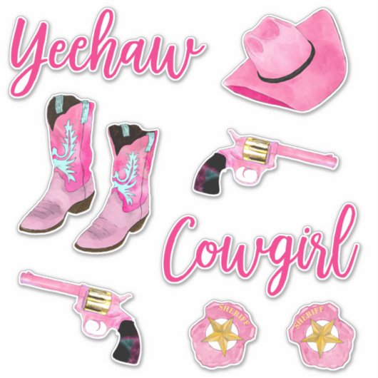 Künstlerisch Niedlich Girl Pink Aquamarin Cowgirl Aufkleber (Vorderseite)