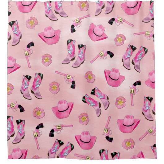 Künstlerisch Niedlich Girl Pink Aquamarin Cowgirl Duschvorhang (Vorderseite)