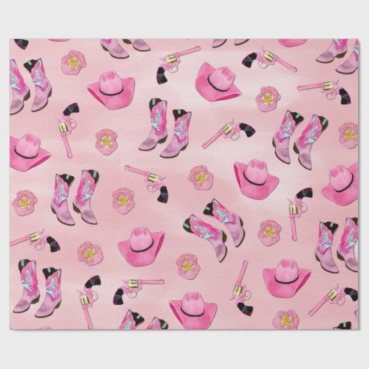 Künstlerisch Niedlich Girl Pink Aquamarin Cowgirl Geschenkpapier (Flach)