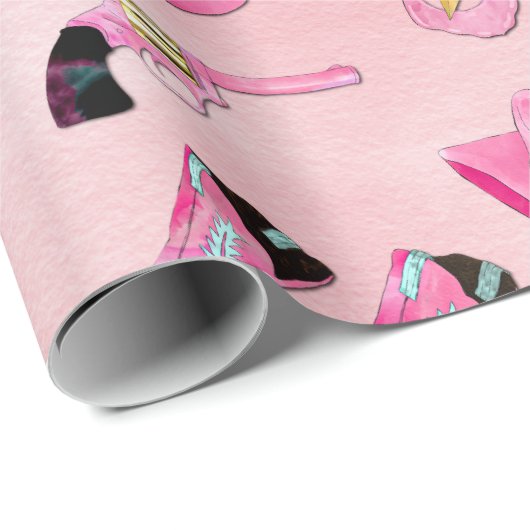 Künstlerisch Niedlich Girl Pink Aquamarin Cowgirl Geschenkpapier (Rolleneckpunkt)