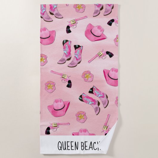 Künstlerisch Niedlich Girl Pink Aquamarin Cowgirl Strandtuch (Vorderseite)