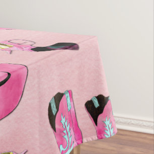 Künstlerisch Niedlich Girl Pink Aquamarin Cowgirl  Tischdecke
