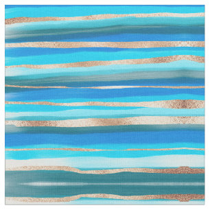 Künstlerisch Ocean Aqua Blue Gold Abstrakte Farbe  Stoff