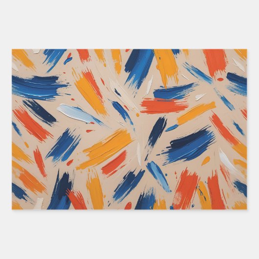 Künstlerisch orange und blauer Expressionist Geschenkpapier Set (Vorderseite)