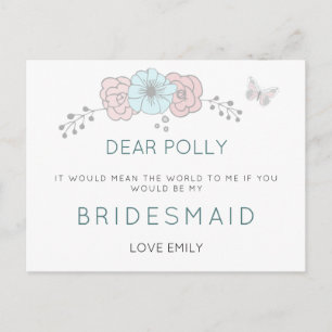 Künstlerisch Pastel Florals Butterfly Bridesmaid-A Postkarte
