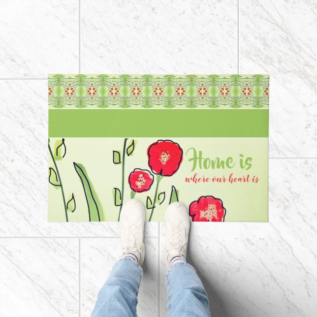 Künstlerisch Red Floral Fußmatte (Indoor)