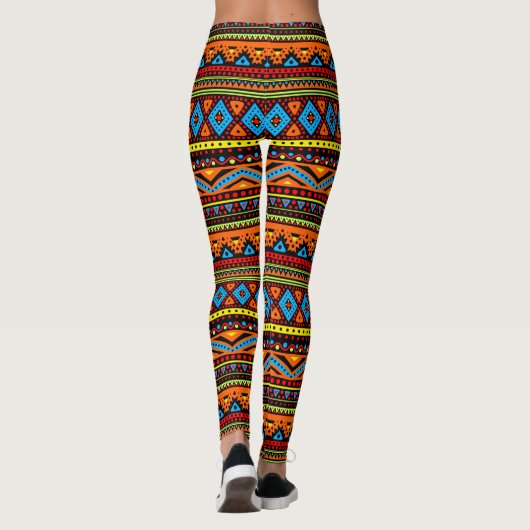 Künstlerisch Red Orange Yellow Azure Blue Zigzag M Leggings (Rückseite)