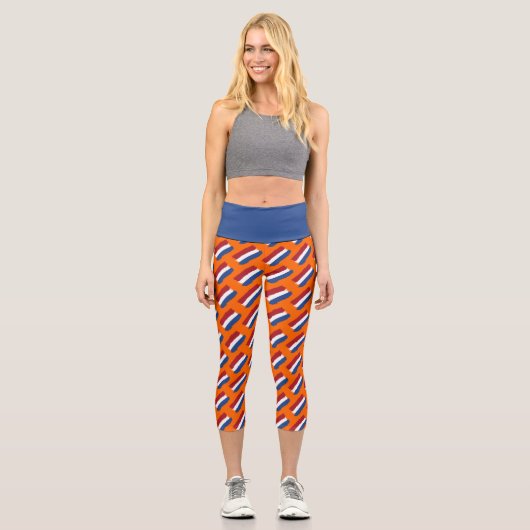 Künstlerisch Red White Blue Abstrakt Dutch Flag-Mu Capri Leggings (Vorderseite)