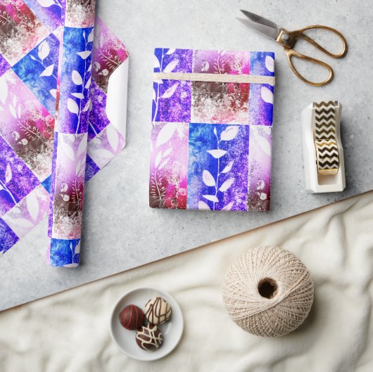 Künstlerisch rosa blaue gepolsterte Blätter Abstra Geschenkpapier (Kunsthandwerk)