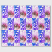 Künstlerisch rosa blaue gepolsterte Blätter Abstra Geschenkpapier (Flach)