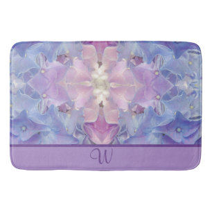 Künstlerisch-rosa-blaues Floral-Hydrangea Monogram Badematte