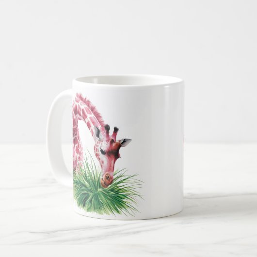Künstlerisch rosa Giraffe mit Gras-Tasse Kaffeetasse (Vorderseite Links)