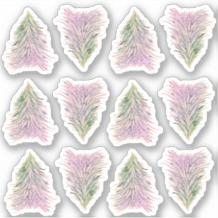 Künstlerisch rosa Grüner Weihnachtsbaum Wasserfarb Aufkleber