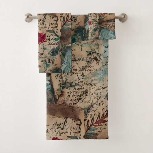 Künstlerisch rustikale Rote Rose Badhandtuch Set (Insitu)