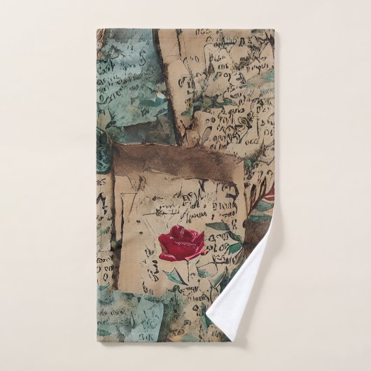 Künstlerisch rustikale Rote Rose Badhandtuch Set (Handtuch)