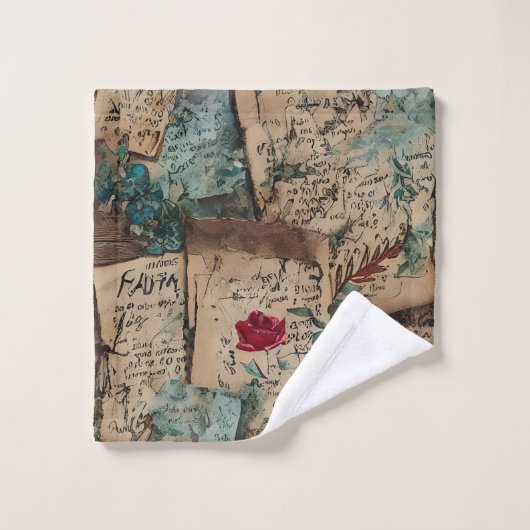 Künstlerisch rustikale Rote Rose Badhandtuch Set (Waschlappen)