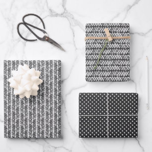Künstlerisch Schwarz-Weiß Abstrakt Zigzag Kunstvol Geschenkpapier Set