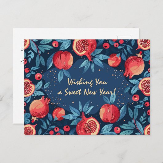 Künstlerisch Shana Tova - blau & gelb Postkarte (Vorne/Hinten)