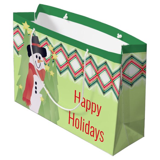 Künstlerisch Snowman Designed Große Geschenktüte (Rückseite Schrägansicht)