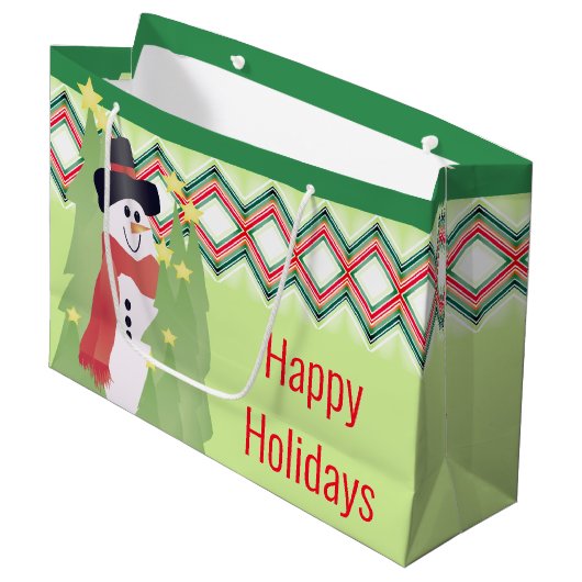 Künstlerisch Snowman Designed Große Geschenktüte (Vorderseite Schrägansicht)