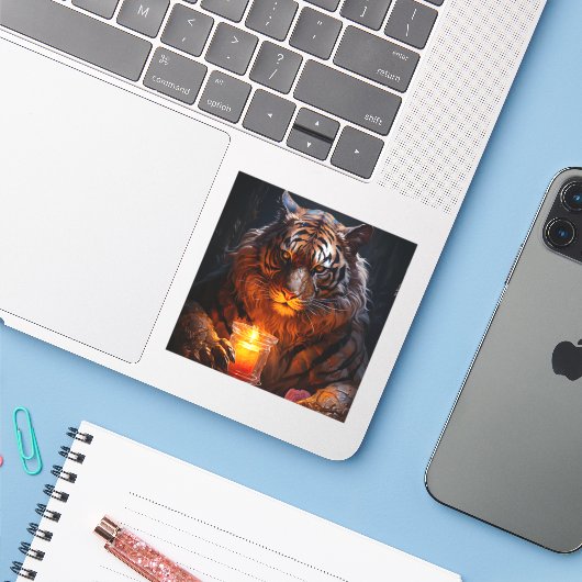 Künstlerisch Tiger Aufkleber (Laptop mit iPhone)