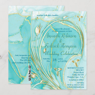 Künstlerisch Türkis Gold abstrakte Blume Einladung