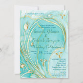 Künstlerisch Türkis Gold abstrakte Blume Einladung (Vorderseite)