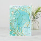 Künstlerisch Türkis Gold abstrakte Blume Einladung (Stehend Vorderseite)