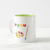 Künstlerisch vielfarbige Text- und Kunstsymbole au Zweifarbige Tasse (Vorderseite Links)