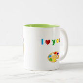 Künstlerisch vielfarbige Text- und Kunstsymbole au Zweifarbige Tasse (VorderseiteRechts)