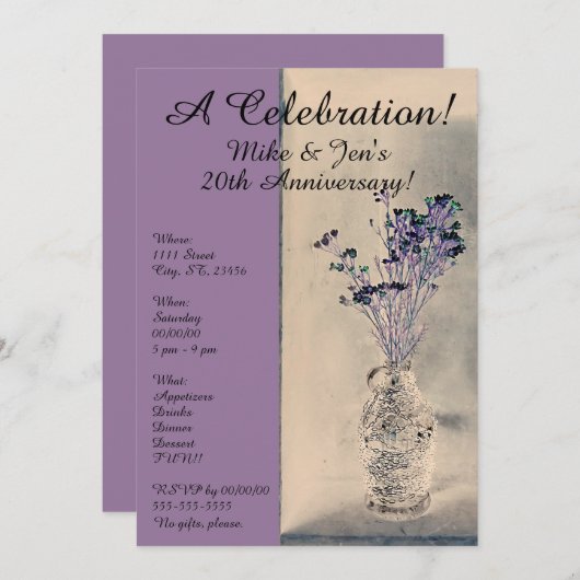 Künstlerisch-violette Blumen - Einladung (Vorne/Hinten)