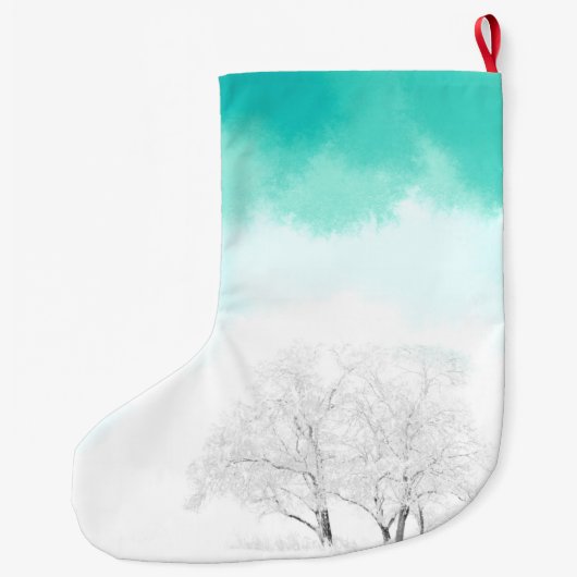 Künstlerisch Winter Gold Aquamarin Weiße Landschaf Großer Weihnachtsstrumpf (Rückseite)