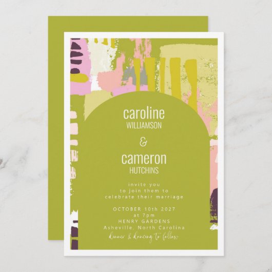 Künstlerische Abstrakte Arch Art Lime Green Pink H Einladung (Vorne/Hinten)