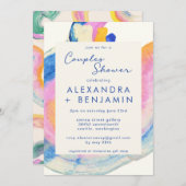 Künstlerische Abstrakte blaue Wasserfarbe Paare Du Einladung (Vorne/Hinten)