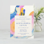 Künstlerische Abstrakte Blue Watercolor Graduation Einladung (Stehend Vorderseite)