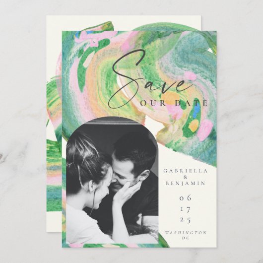 Künstlerische Abstrakte Foto-Hochzeit Save The Date (Vorne/Hinten)