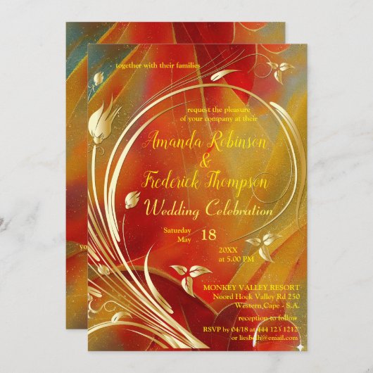 Künstlerische abstrakte Gold Blume Magenta 2023 Fa Einladung (Vorne/Hinten)