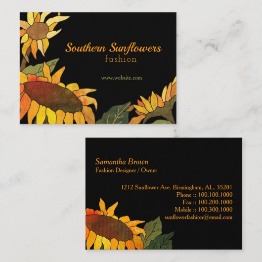 Künstlerische Angesagte Sonnenblumen Visitenkarte (Vorne/Hinten)