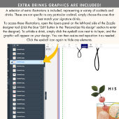 Künstlerische Auswahl an Cocktails Script Signatur Sockelschild