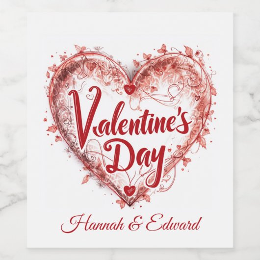 Künstlerische Big Red Heart Illustration I Valenti Weinetikett (Einzelnes Label)