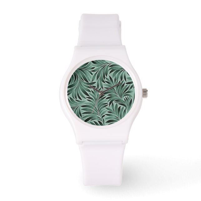 Künstlerische Blätter Aqua Gray Farbschema Armbanduhr (Vorderseite)